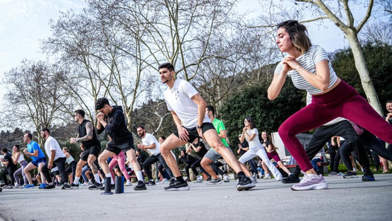 people working out in the park