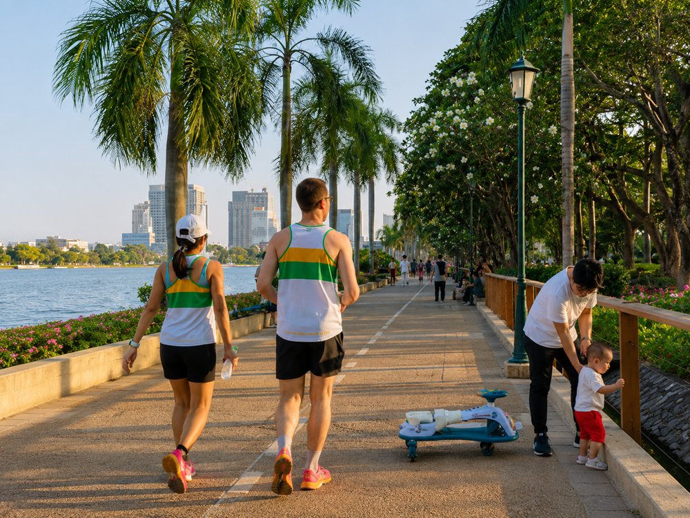 Outdoor fitness at Benjakitti Park
