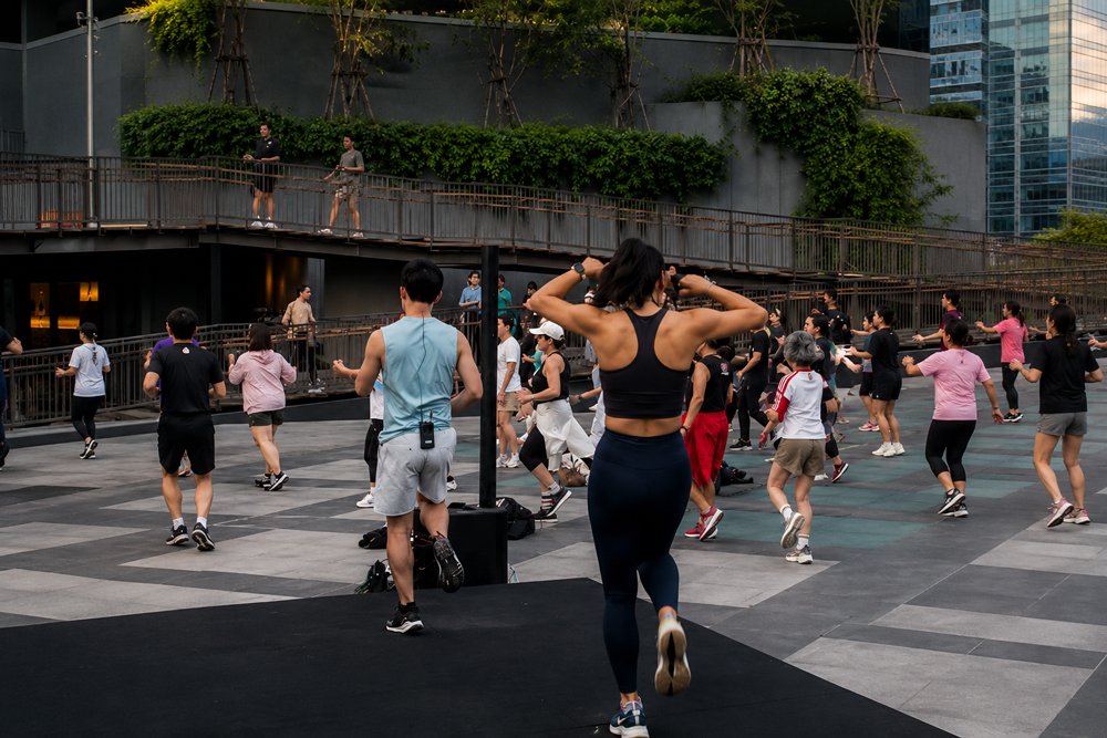 Community aerobics at Dusit Central Park Rooftop